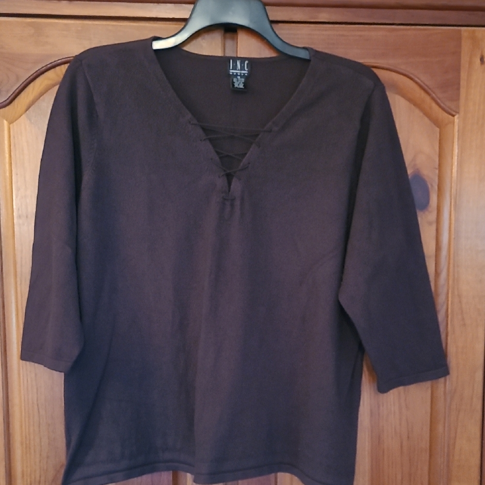 INC International Concepts Brown V-Neck Top